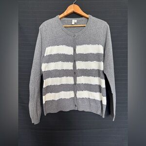 Madison Womens Long Sleeve Gray and Ivory Stripe Sequins Cardigan Sweater XL